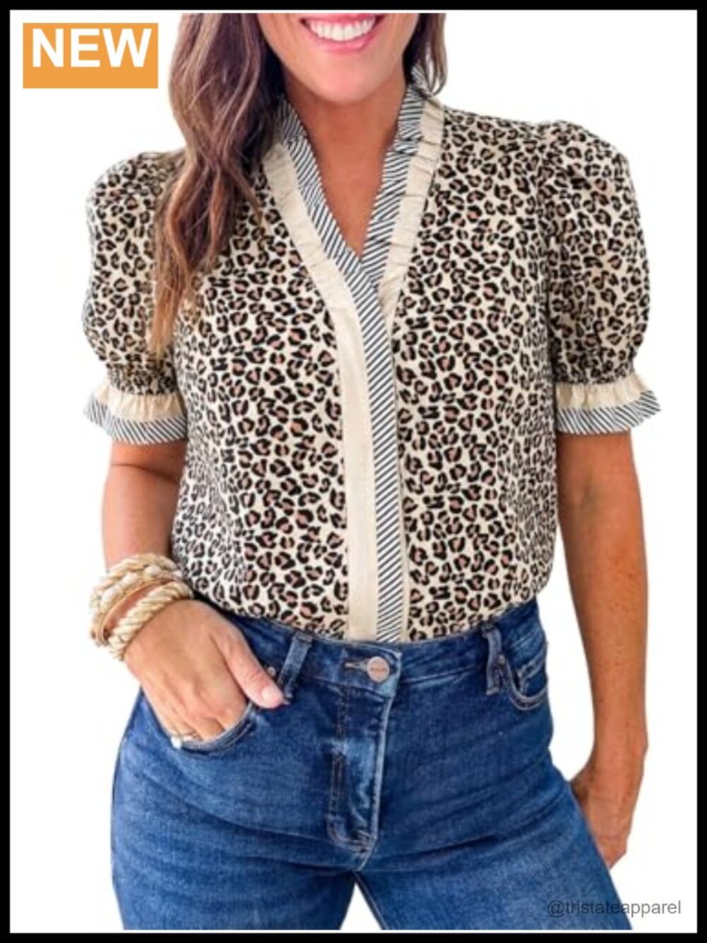 Women's Ruffle V-Neck Puff Sleeve Button-Down Blouse Summer Casual Top
